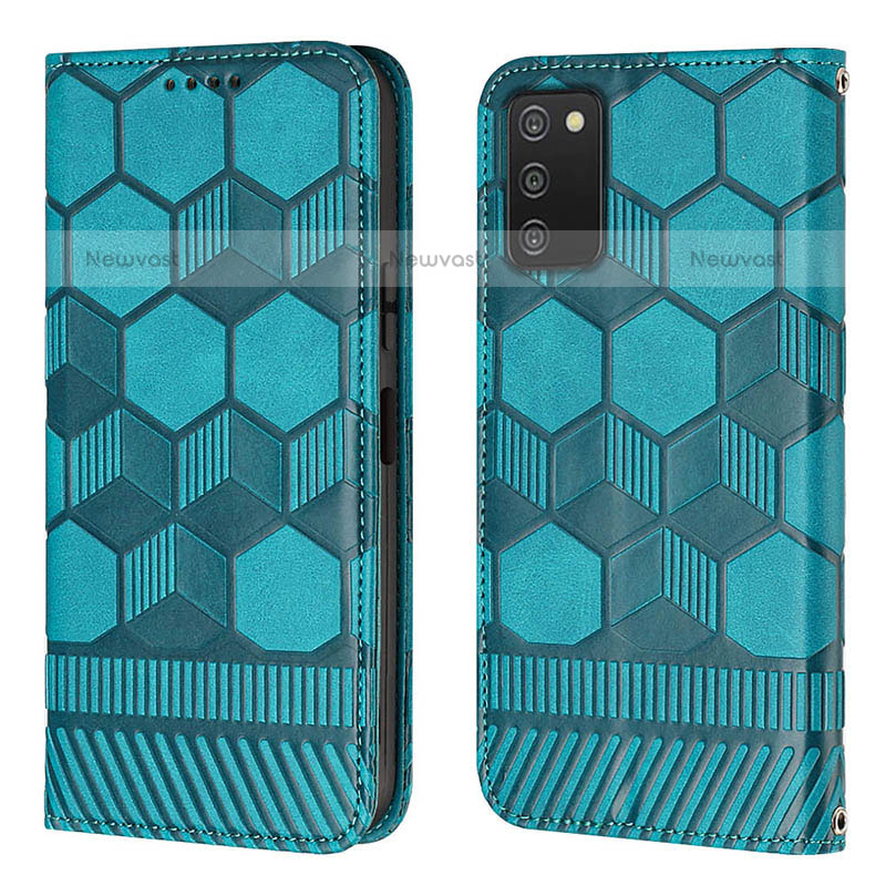 Leather Case Stands Flip Cover Holder Y04B for Samsung Galaxy A02s Cyan