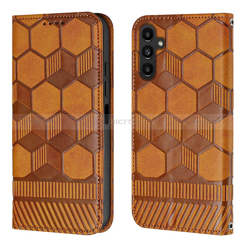 Leather Case Stands Flip Cover Holder Y04B for Samsung Galaxy A04s Light Brown