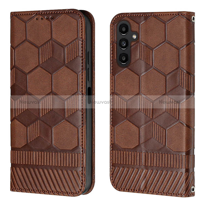 Leather Case Stands Flip Cover Holder Y04B for Samsung Galaxy A13 5G Brown