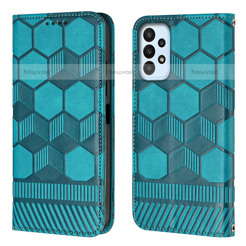 Leather Case Stands Flip Cover Holder Y04B for Samsung Galaxy A23 5G Cyan