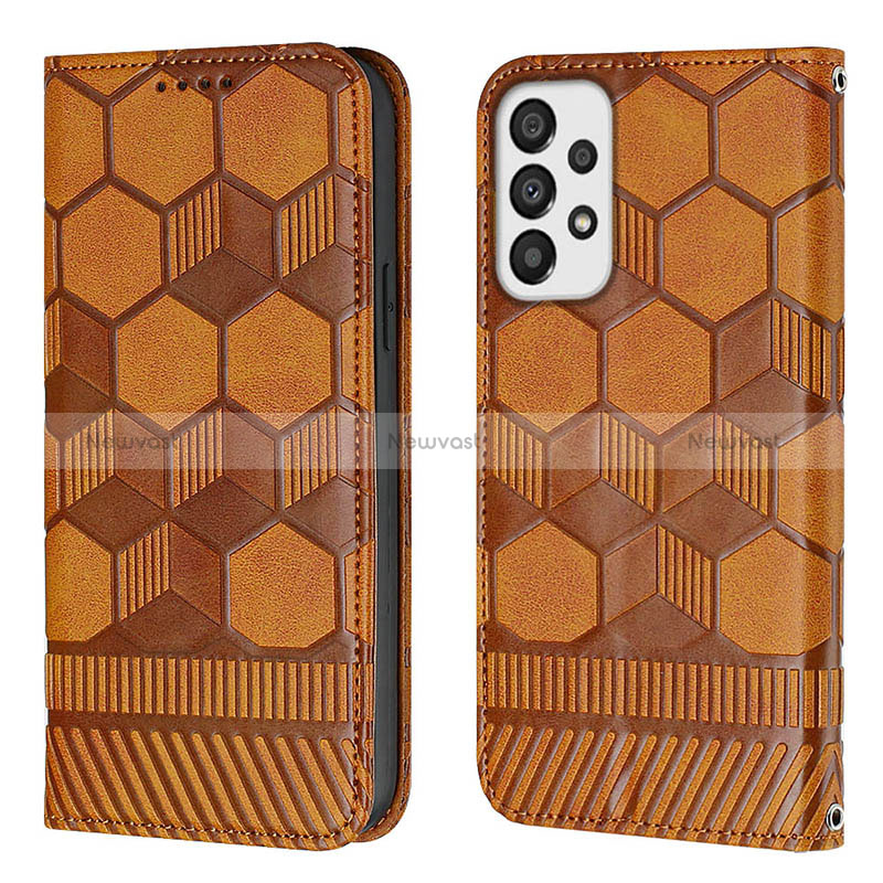 Leather Case Stands Flip Cover Holder Y04B for Samsung Galaxy A33 5G Light Brown