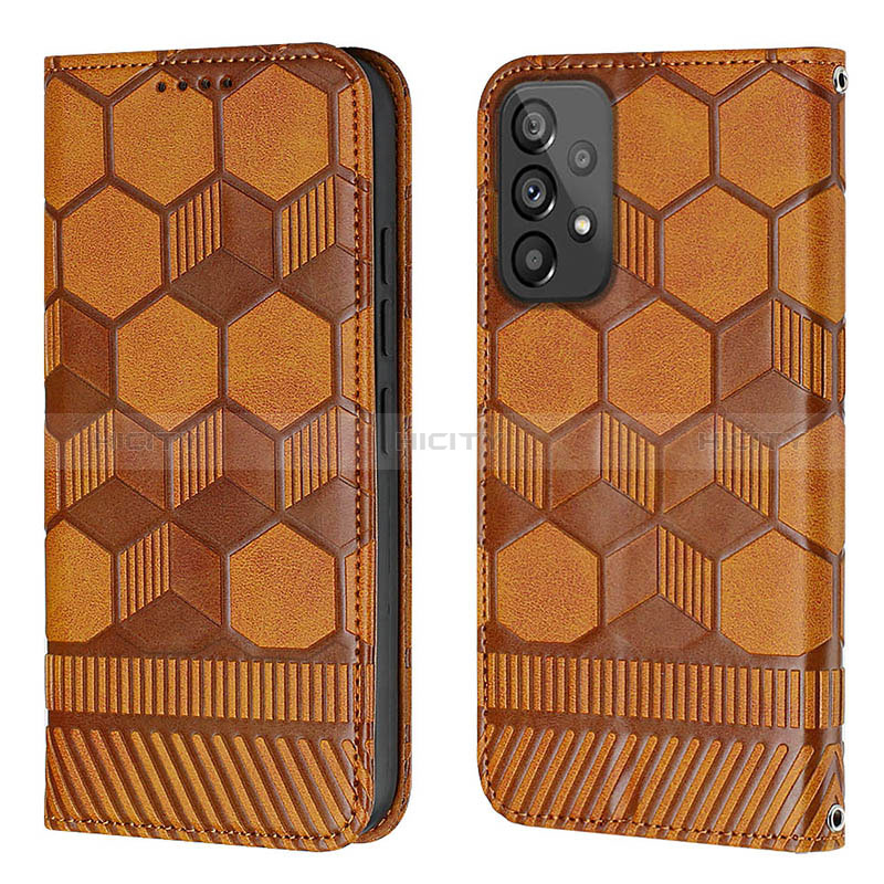 Leather Case Stands Flip Cover Holder Y04B for Samsung Galaxy A73 5G Light Brown