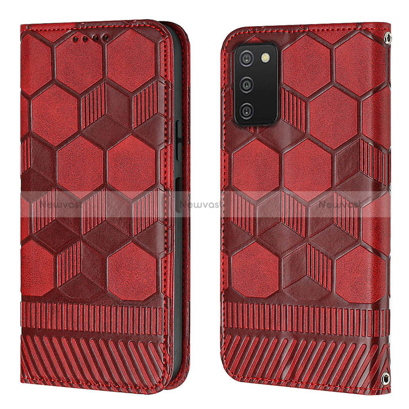 Leather Case Stands Flip Cover Holder Y04B for Samsung Galaxy M02s Red