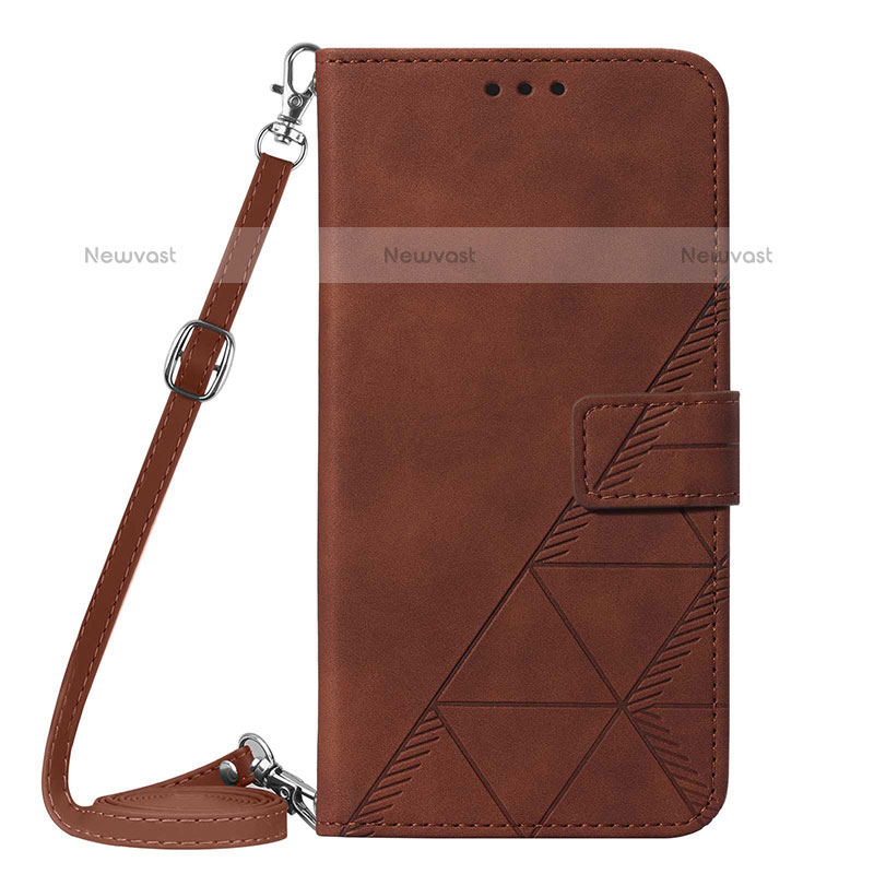 Leather Case Stands Flip Cover Holder Y04B for Samsung Galaxy M32 5G Brown