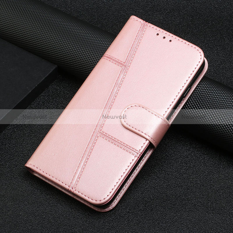 Leather Case Stands Flip Cover Holder Y04X for Google Pixel 7 5G Rose Gold