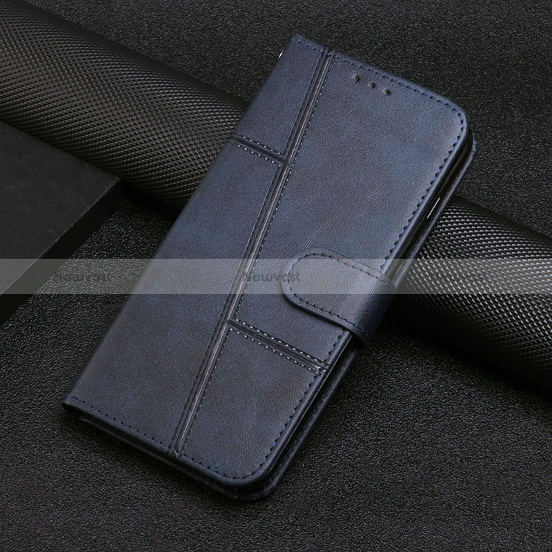 Leather Case Stands Flip Cover Holder Y04X for Motorola Moto E22 Blue