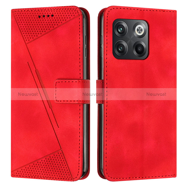 Leather Case Stands Flip Cover Holder Y04X for OnePlus 10T 5G Red