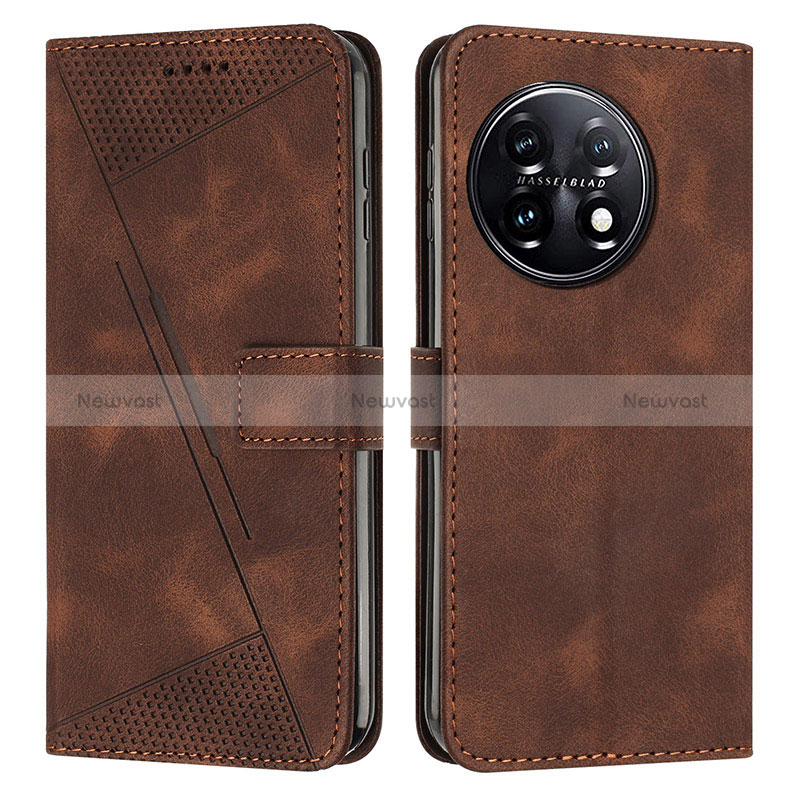 Leather Case Stands Flip Cover Holder Y04X for OnePlus 11 5G Brown