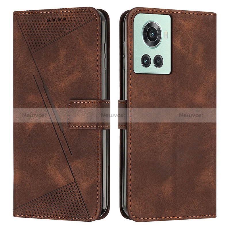 Leather Case Stands Flip Cover Holder Y04X for OnePlus Ace 5G Brown