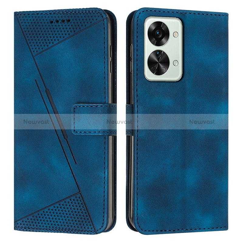 Leather Case Stands Flip Cover Holder Y04X for OnePlus Nord 2T 5G Blue