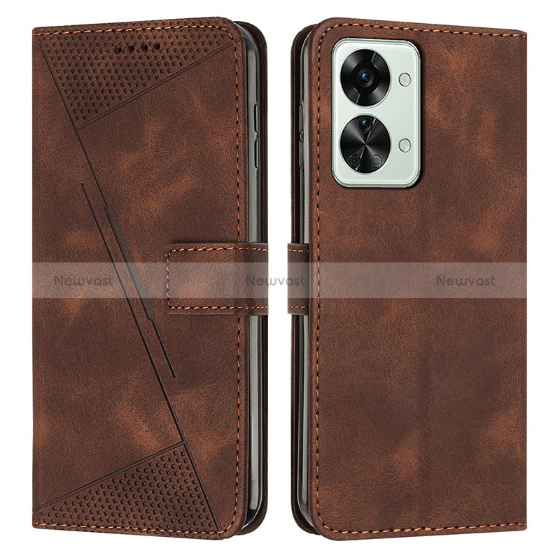 Leather Case Stands Flip Cover Holder Y04X for OnePlus Nord 2T 5G Brown