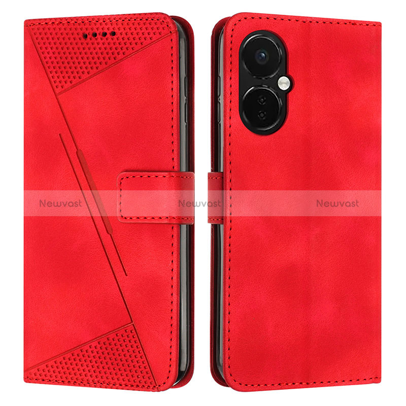 Leather Case Stands Flip Cover Holder Y04X for OnePlus Nord CE 3 Lite 5G Red