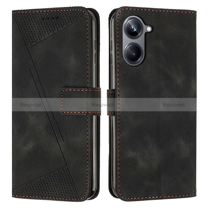 Leather Case Stands Flip Cover Holder Y04X for Realme 10 Pro 5G Black