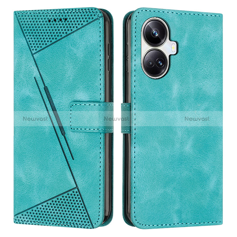 Leather Case Stands Flip Cover Holder Y04X for Realme 10 Pro+ Plus 5G Green