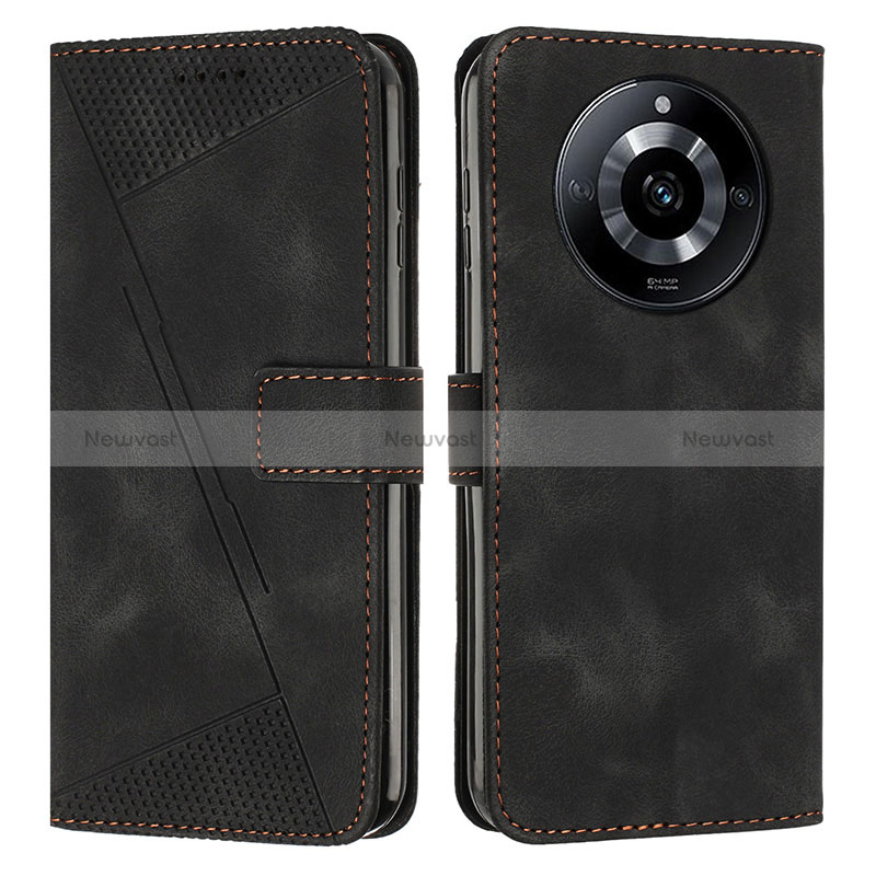 Leather Case Stands Flip Cover Holder Y04X for Realme 11 Pro 5G Black