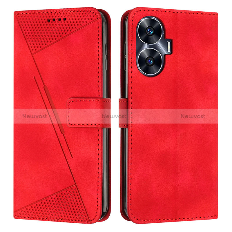 Leather Case Stands Flip Cover Holder Y04X for Realme C55 Red