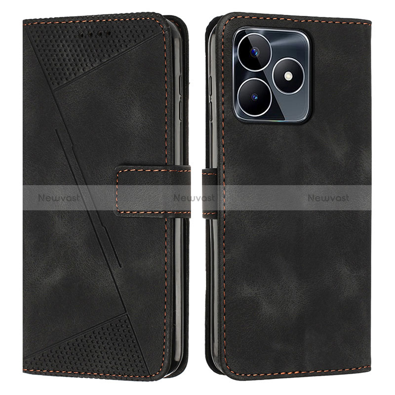 Leather Case Stands Flip Cover Holder Y04X for Realme Narzo N53 Black