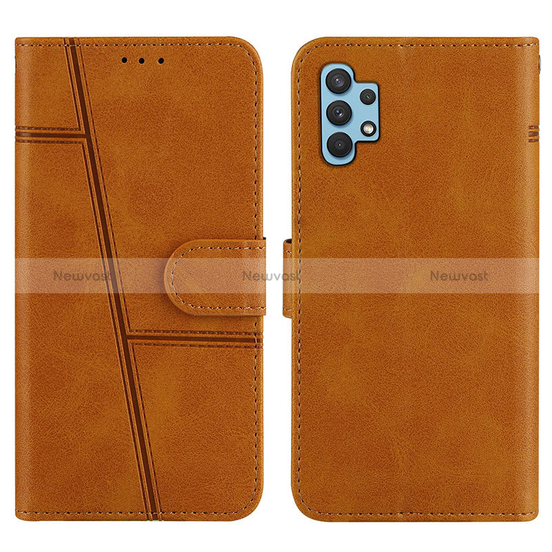 Leather Case Stands Flip Cover Holder Y04X for Samsung Galaxy A32 5G Light Brown