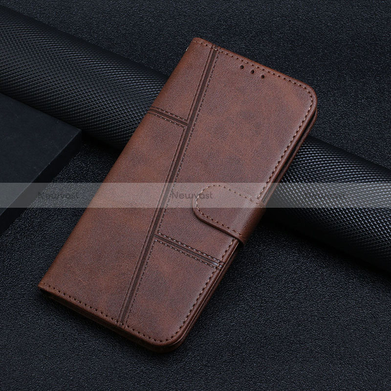 Leather Case Stands Flip Cover Holder Y04X for Samsung Galaxy F02S SM-E025F Brown