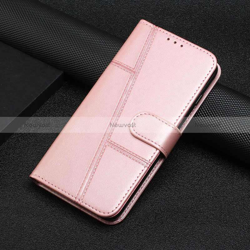 Leather Case Stands Flip Cover Holder Y04X for Samsung Galaxy F02S SM-E025F Rose Gold