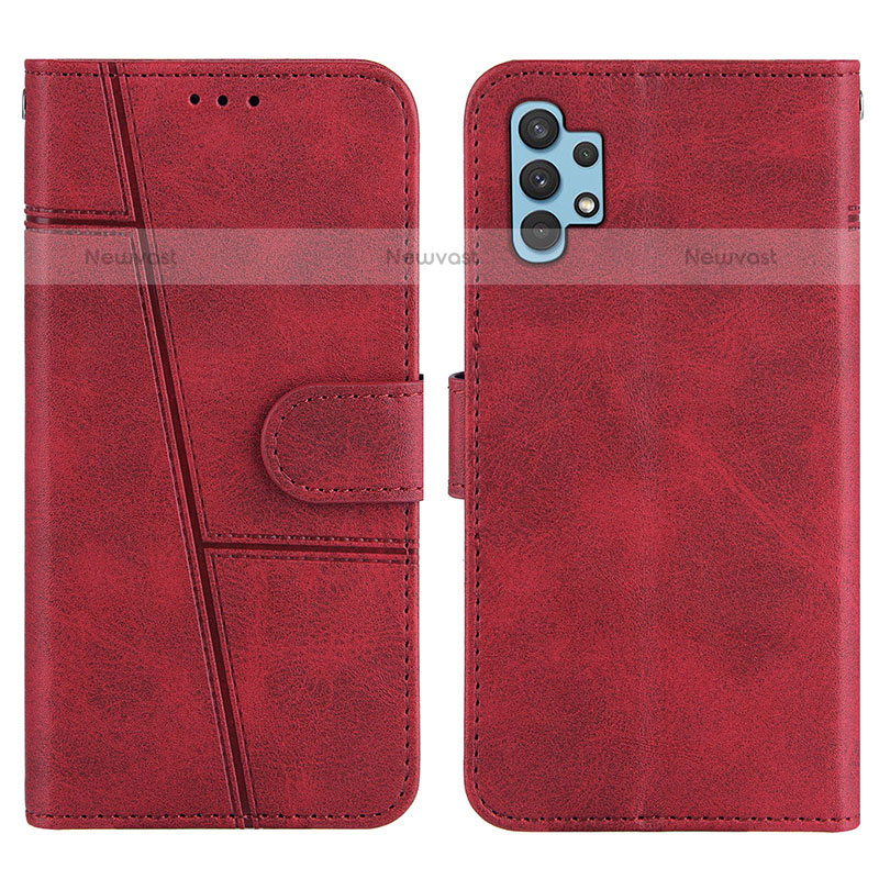 Leather Case Stands Flip Cover Holder Y04X for Samsung Galaxy M32 5G Red