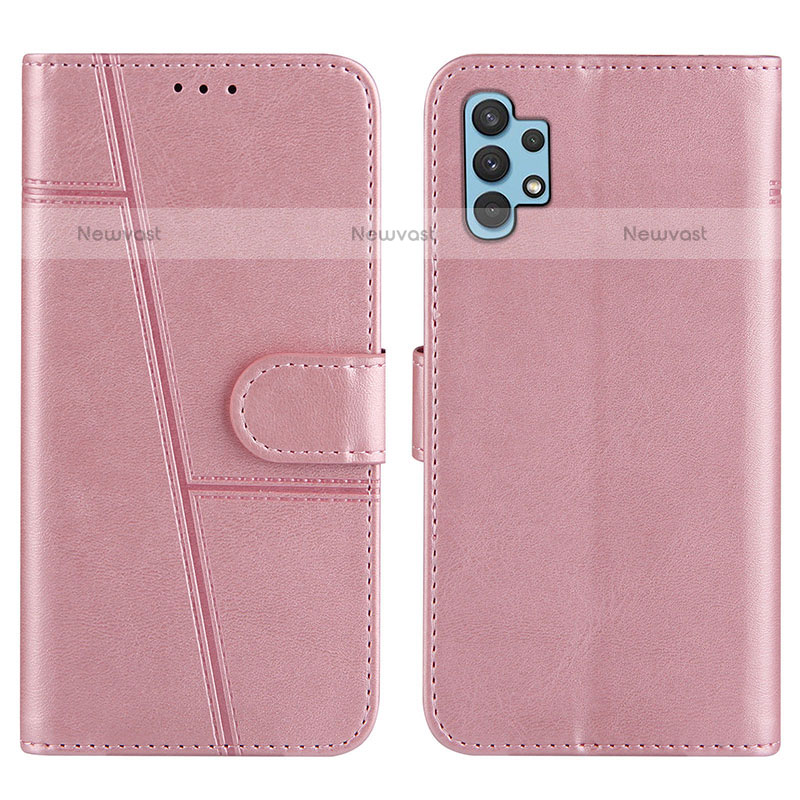 Leather Case Stands Flip Cover Holder Y04X for Samsung Galaxy M32 5G Rose Gold