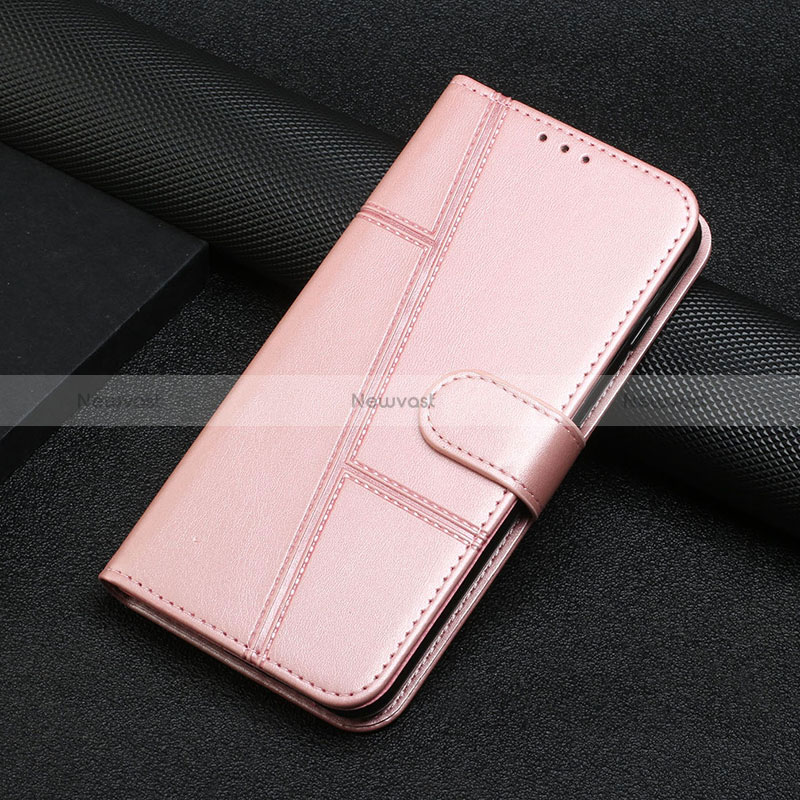 Leather Case Stands Flip Cover Holder Y04X for Xiaomi Poco F5 5G Rose Gold