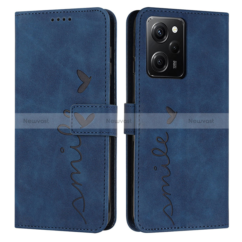 Leather Case Stands Flip Cover Holder Y04X for Xiaomi Poco X5 Pro 5G Blue