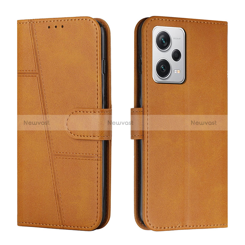 Leather Case Stands Flip Cover Holder Y04X for Xiaomi Redmi Note 12 Explorer Light Brown