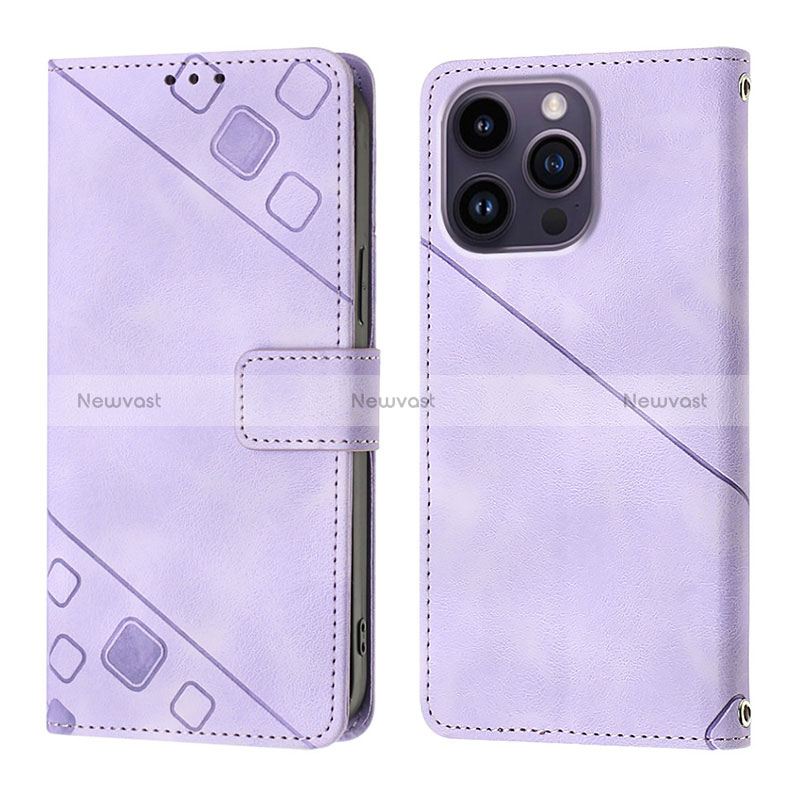 Leather Case Stands Flip Cover Holder Y05B for Apple iPhone 13 Pro Max Purple