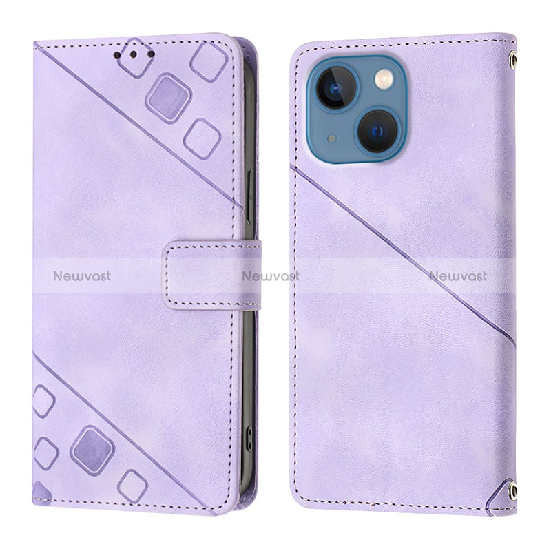 Leather Case Stands Flip Cover Holder Y05B for Apple iPhone 14 Plus Purple