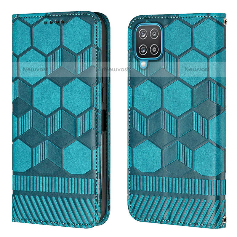 Leather Case Stands Flip Cover Holder Y05B for Samsung Galaxy A12 Cyan