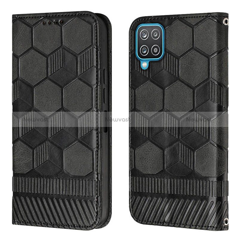 Leather Case Stands Flip Cover Holder Y05B for Samsung Galaxy A12 Nacho Black