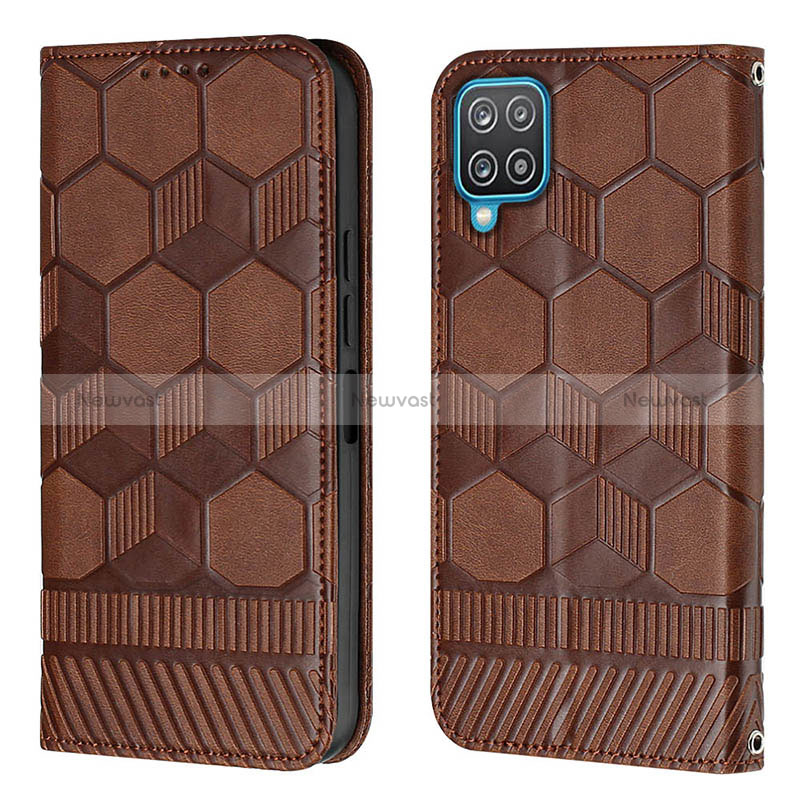 Leather Case Stands Flip Cover Holder Y05B for Samsung Galaxy A12 Nacho Brown