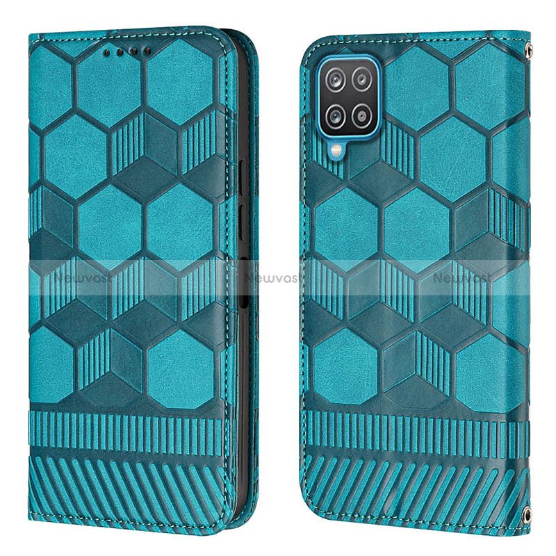 Leather Case Stands Flip Cover Holder Y05B for Samsung Galaxy A12 Nacho Cyan