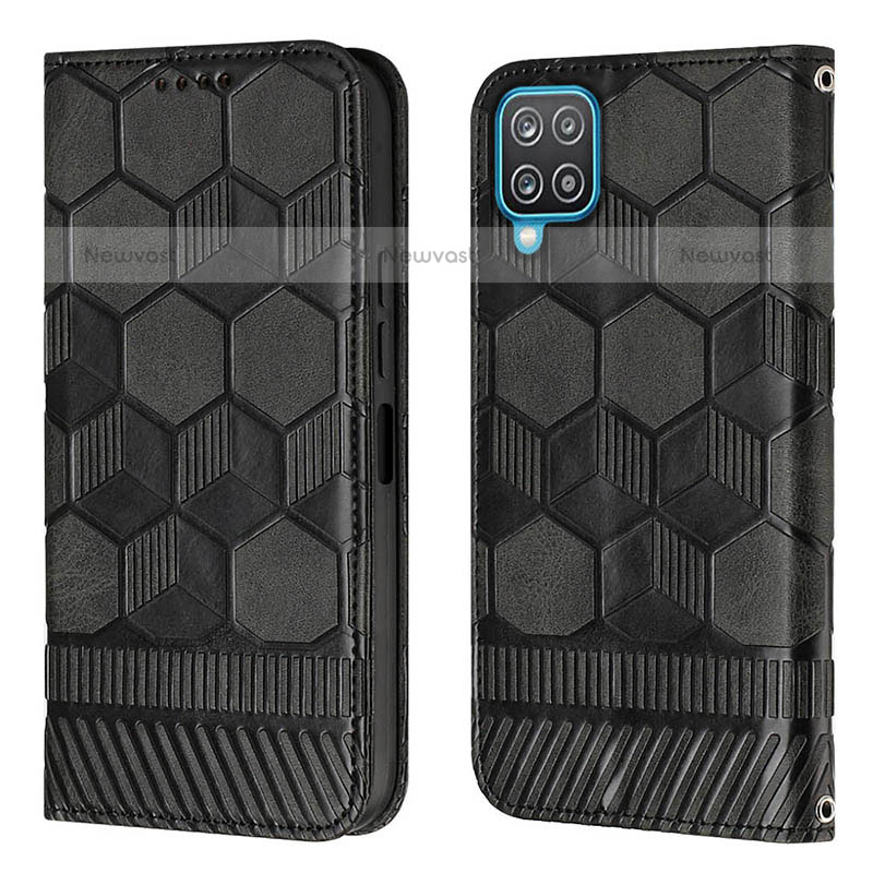 Leather Case Stands Flip Cover Holder Y05B for Samsung Galaxy F12 Black