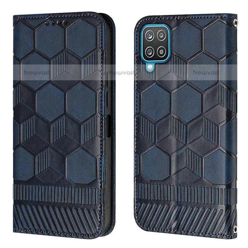 Leather Case Stands Flip Cover Holder Y05B for Samsung Galaxy F12 Blue