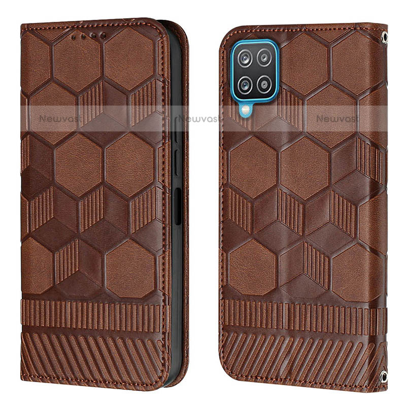 Leather Case Stands Flip Cover Holder Y05B for Samsung Galaxy F12 Brown