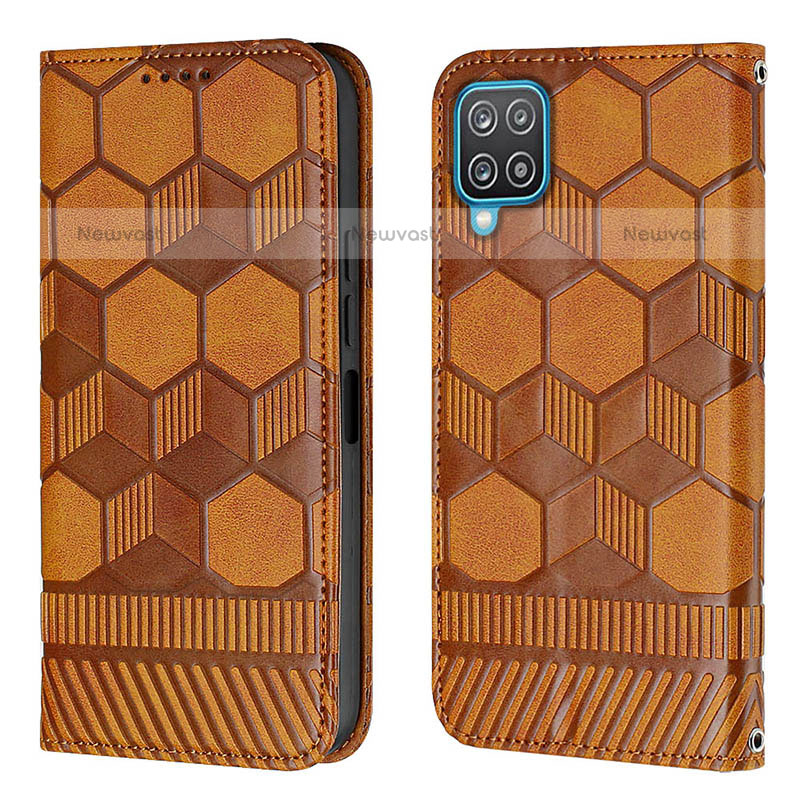 Leather Case Stands Flip Cover Holder Y05B for Samsung Galaxy F12 Light Brown