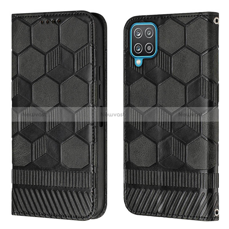 Leather Case Stands Flip Cover Holder Y05B for Samsung Galaxy M12 Black