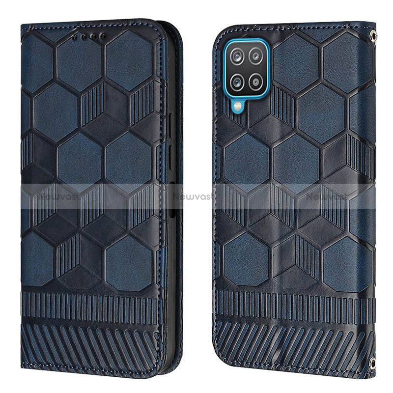 Leather Case Stands Flip Cover Holder Y05B for Samsung Galaxy M12 Blue