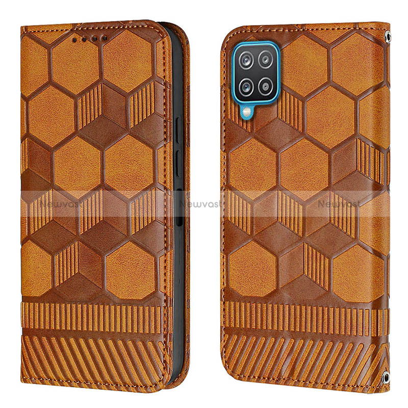 Leather Case Stands Flip Cover Holder Y05B for Samsung Galaxy M12 Light Brown