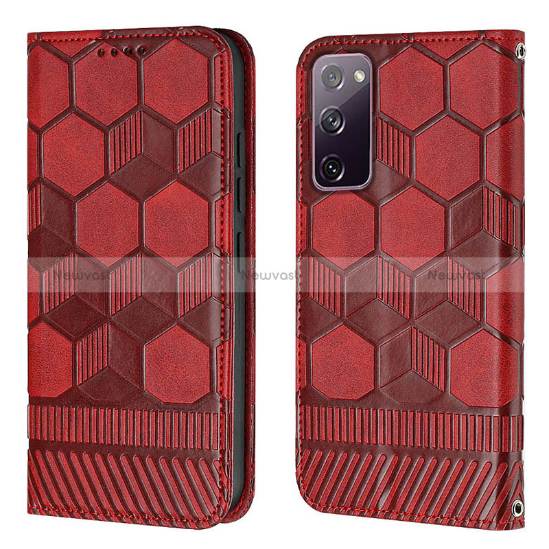 Leather Case Stands Flip Cover Holder Y05B for Samsung Galaxy S20 FE (2022) 5G Red