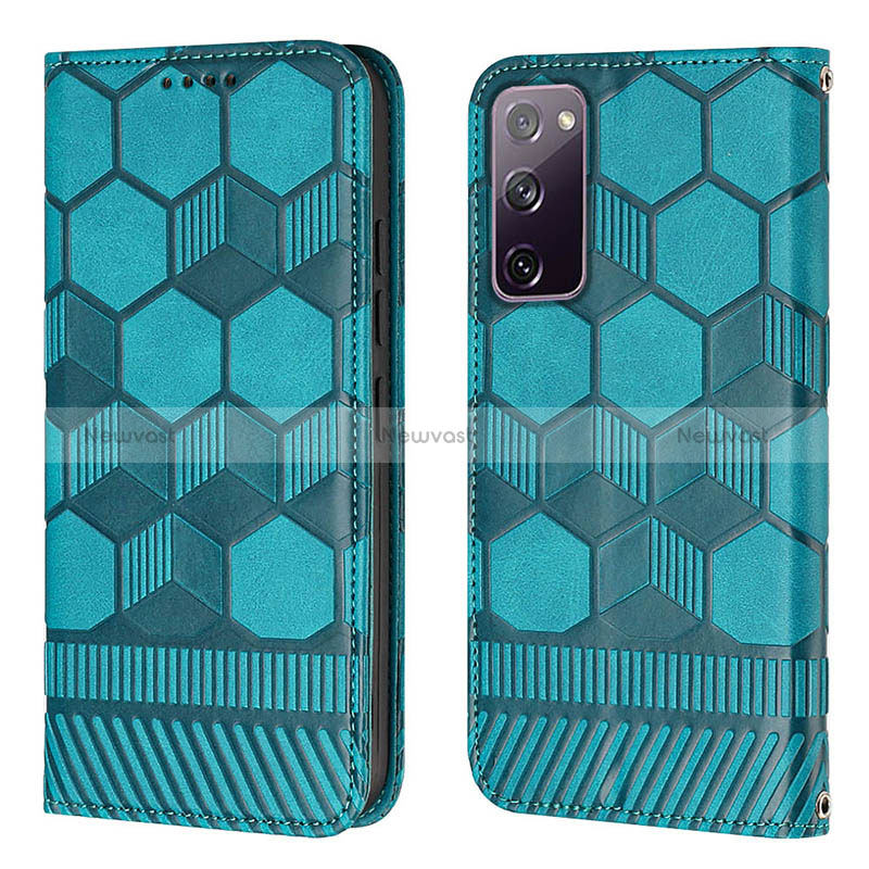 Leather Case Stands Flip Cover Holder Y05B for Samsung Galaxy S20 FE 4G Cyan