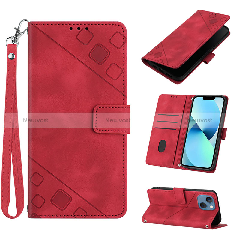 Leather Case Stands Flip Cover Holder Y06B for Apple iPhone 14 Plus Red