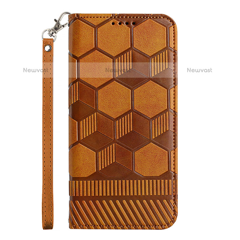 Leather Case Stands Flip Cover Holder Y06B for Samsung Galaxy A12 Light Brown