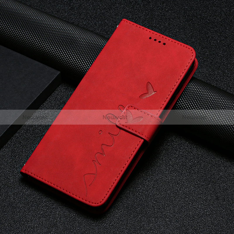 Leather Case Stands Flip Cover Holder Y06X for Motorola Moto E13 Red