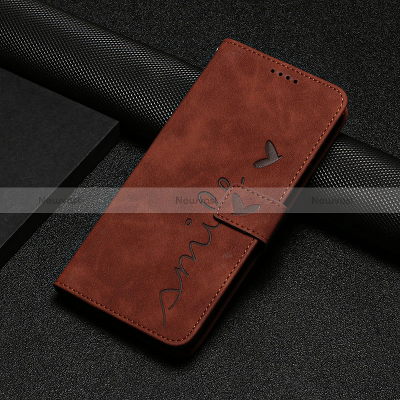 Leather Case Stands Flip Cover Holder Y06X for Motorola Moto E22i Brown