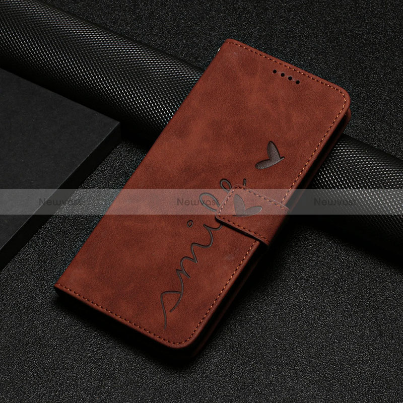 Leather Case Stands Flip Cover Holder Y06X for Motorola Moto G53j 5G Brown