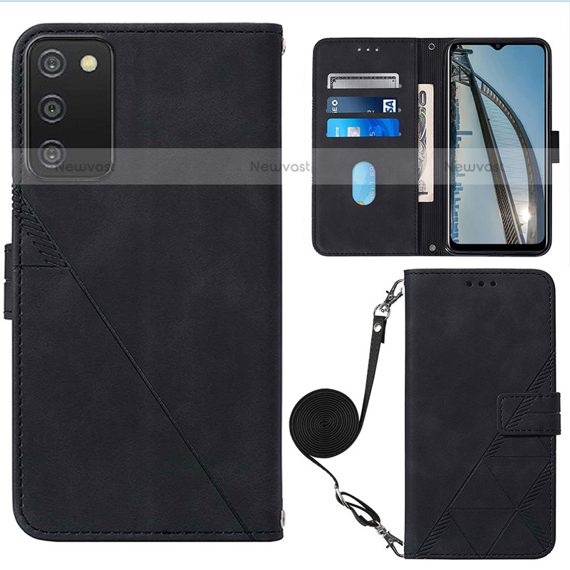 Leather Case Stands Flip Cover Holder Y07B for Samsung Galaxy A02s Black